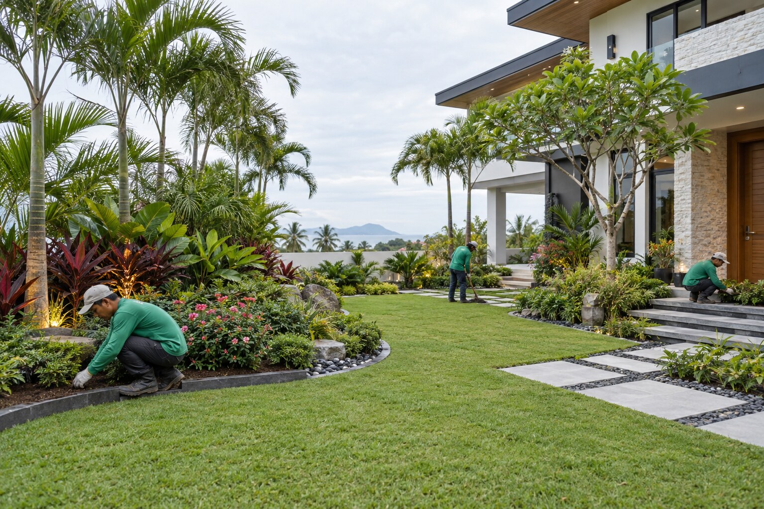 Professional tropical landscape installation at a Philippine property